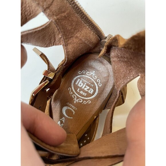 Jeffrey Campbell Everly Tan Suede Perforated Cut Out Strappy Ankle Boots 7 - Picture 4 of 11